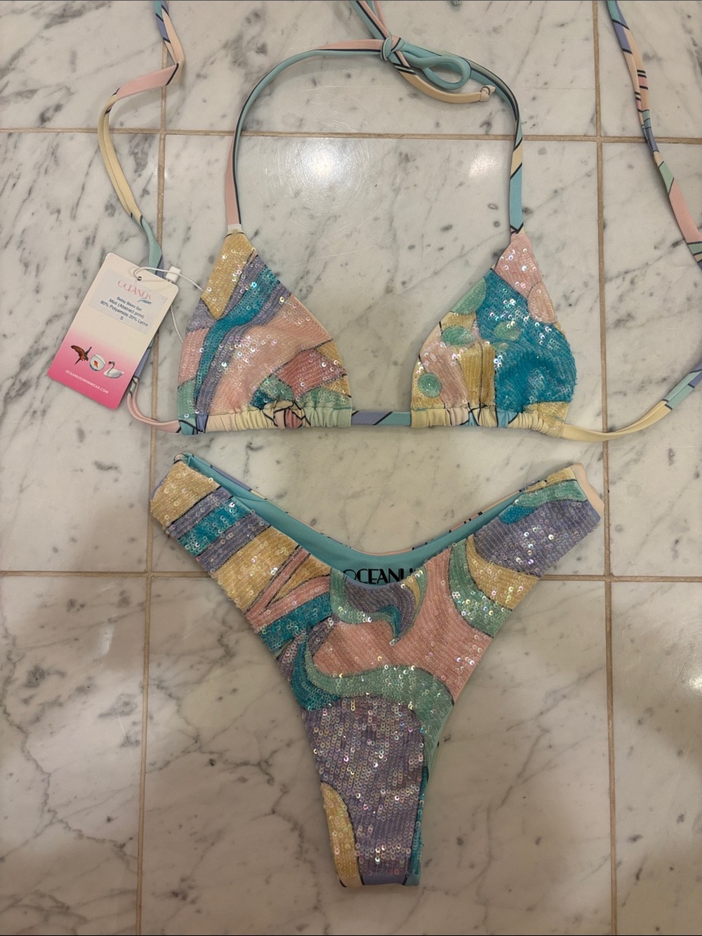 Oceanus Sequin Betsy bikini set size small NWT